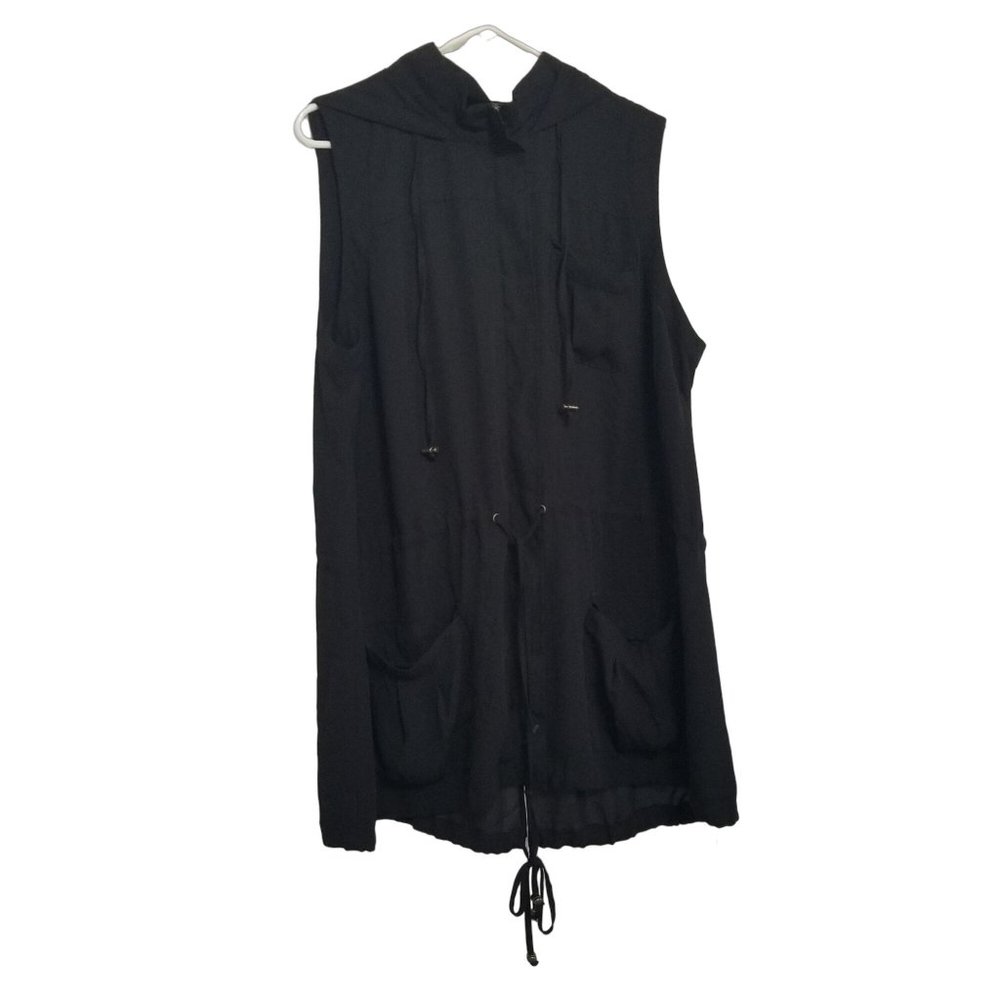 Daniel Rainn Womens Black Long Sheer Zip-Up Vest With Hood Size 1X XL